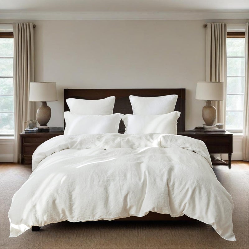 Simple&Opulence 100% Linen Duvet Cover Set, 3 PCS Natural French Flax White Duvet Cover Full Size, Breathable Soft Comfy Linen Bedding Comforter Cover with 2 Pillowcases(White, 78"x86") - Image 1